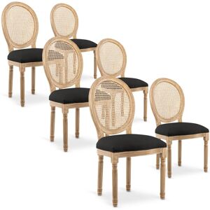 Lot de 6 chaises médaillon Louis XVI Cannage Rotin tissu Noir