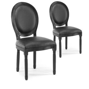 IntenseDeco Lot de 2 chaises medaillon Louis XVI Synthetique Noir