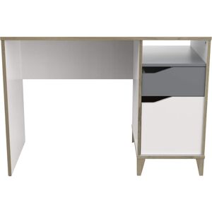 Terre de Nuit Bureau enfant 1 porte, 1 tiroir, 1 niche en bois blanc et gris - BU215