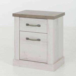 Terre de Nuit Chevet 1 tiroir 1 porte en bois chêne blanchi et béton - CH5050