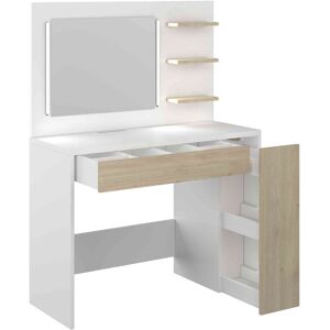 Terre de Nuit Coiffeuse enfant avec miroir en bois blanc et imitation chêne - CF9009