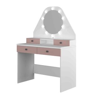 Terre de Nuit Coiffeuse enfant avec miroir en bois blanc et rose - CF9010