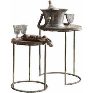 LOBERON Lot de 2 tables d'appoint Cordell, argenté/marron (56cm) - Publicité