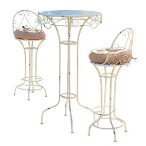 LOBERON Ensemble table et chaises Petit Bistro, blanc vieilli (65 x 65 x 113cm) - Publicité