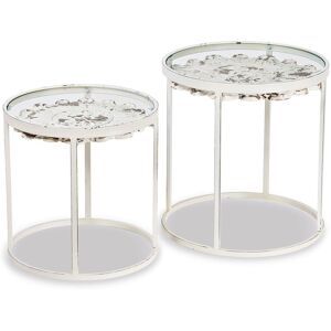 LOBERON Lot de 2 tables d’appoint Emanuel, blanc vieilli (45cm) - Publicité