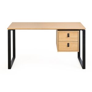 Miliboo Bureau avec rangements 2 tiroirs bois clair chêne et métal noir L138 cm OPAL - Publicité