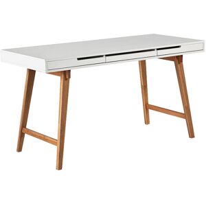 Miliboo Bureau avec rangements 3 tiroirs scandinave blanc mat et bois clair massif L140 ESKA - Publicité