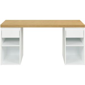 Miliboo Bureau avec rangements scandinave blanc et bois clair L150 cm RACKEL - Publicité