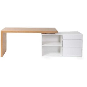 Miliboo Bureau modulable design blanc brillant et bois clair frêne L160-235 cm NEW MAX - Publicité