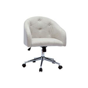 Chaise de bureau à roulettes capitonnée en tissu effet velours texturé naturel er acier chromé SHARON