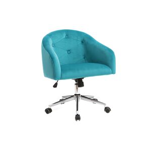 Miliboo Chaise de bureau a roulettes capitonnee en tissu velours bleu azur et acier chrome SHARON