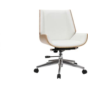 Miliboo Chaise de bureau à roulettes design blanc, bois clair et acier chromé CURVED - Publicité