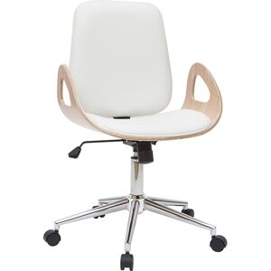 Miliboo Chaise de bureau à roulettes design blanc, bois clair et acier chromé GLORY - Publicité