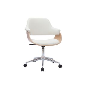 Miliboo Chaise de bureau a roulettes design blanc bois clair et acier chrome HANSEN