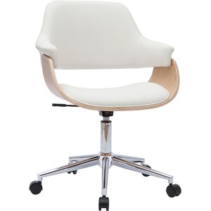 Miliboo Chaise de bureau à roulettes design blanc, bois clair et acier chromé HANSEN - Publicité