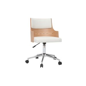 Miliboo Chaise de bureau a roulettes design blanc, bois clair et acier chrome MAYOL