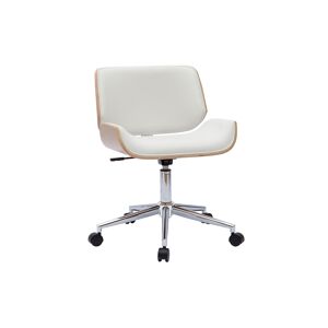Miliboo Chaise de bureau à roulettes design blanc, bois clair et acier chromé RUBBENS - Publicité
