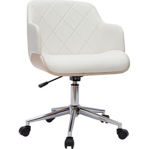 Miliboo Chaise de bureau à roulettes design blanc, bois clair et acier chromé SANDRO - Publicité