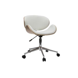 Miliboo Chaise de bureau à roulettes design blanc, bois clair et acier chromé WALNUT - Publicité