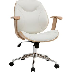 Miliboo Chaise de bureau à roulettes design blanc, bois clair et acier chromé YORKE - Publicité