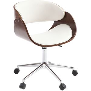 Miliboo Chaise de bureau a roulettes design blanc, bois fonce noyer et acier chrome BENT