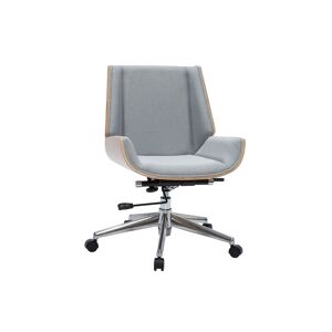 Miliboo Chaise de bureau a roulettes design en tissu gris clair bois clair et acier chrome CURVED