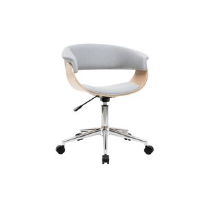 Miliboo Chaise de bureau a roulettes design en tissu gris clair, bois clair et acier chrome OKTAV