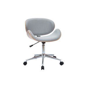 Miliboo Chaise de bureau a roulettes design en tissu gris clair bois clair et acier chrome WALNUT
