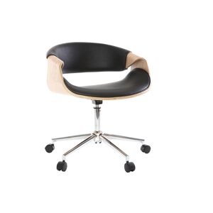 Miliboo Chaise de bureau a roulettes design noir bois clair et acier chrome ARAMIS