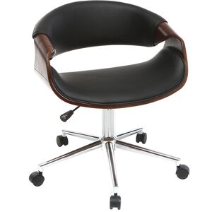 Miliboo Chaise de bureau à roulettes design noir, bois foncé noyer et acier chromé ARAMIS - Publicité