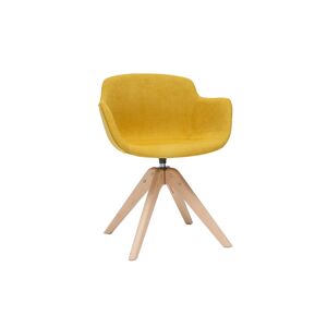 Miliboo Chaise design en tissu effet velours jaune moutarde et bois clair massif AARON