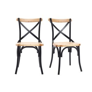 Miliboo Chaises bistrot bois clair massif et métal noir (lot de 2) JAKE - Publicité