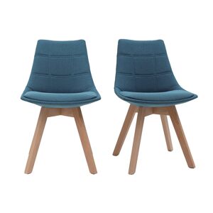 Miliboo Chaises scandinaves en tissu bleu canard et bois clair lot de 2 MATILDE