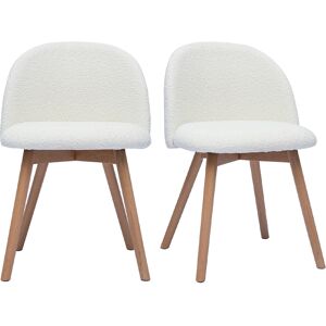 Miliboo Chaises scandinaves en tissu effet laine bouclee blanc et bois clair massif lot de 2 CELESTE