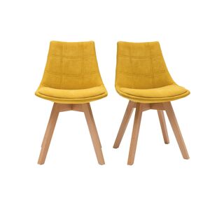 Miliboo Chaises scandinaves en tissu effet velours jaune moutarde et bois clair (lot de 2) MATILDE