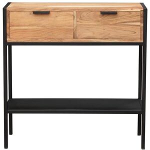 Miliboo Console avec rangements 2 tiroirs en bois massif et metal noir L80 cm ARTHUS