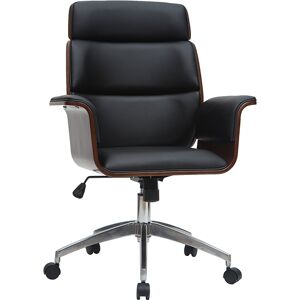 Miliboo Fauteuil de bureau a roulettes design noir bois fonce noyer et acier chrome ELON