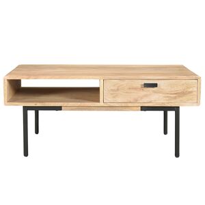 Miliboo Table basse rectangulaire avec rangements 2 tiroirs en bois manguier massif et métal noir L100 cm JUDE - Publicité
