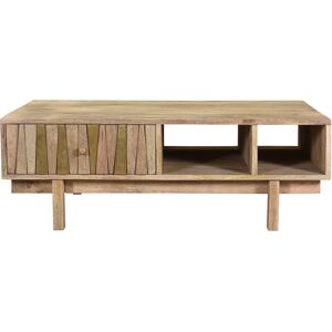 Miliboo Table basse rectangulaire avec rangements bois manguier massif gravé et laiton L100 cm ZAIKA - Publicité