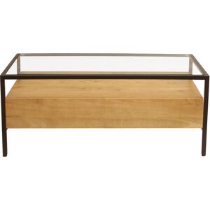 Miliboo Table basse rectangulaire avec rangements en bois manguier massif, verre et métal noir L100 cm SITA - Publicité