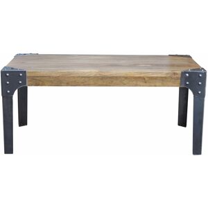 Miliboo Table basse rectangulaire industrielle bois manguier massif et métal noir L100 cm MADISON - Publicité