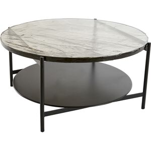 Miliboo Table basse ronde avec double plateau en verre recyclé et métal noir D85 cm WELLE - Publicité