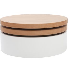 Miliboo Table basse ronde avec plateaux pivotants et rangement blanc et bois clair chêne D80 cm ICON - Publicité