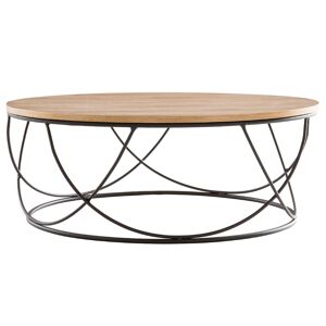Miliboo Table basse ronde bois clair chêne et métal noir D80 cm LACE - Publicité