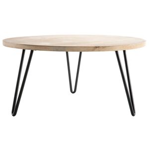 Miliboo Table basse ronde bois manguier massif et métal noir D80 cm VIBES - Publicité
