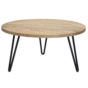 Miliboo Table basse ronde gravée bois manguier massif et métal noir D80 cm VIBES - Publicité