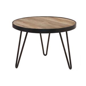 Miliboo Table basse ronde industrielle bois manguier massif et metal noir D50 cm ATELIER