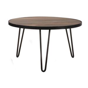Miliboo Table basse ronde industrielle bois manguier massif et métal noir L80 cm ATELIER - Publicité