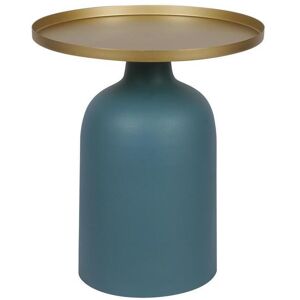 Miliboo Table dappoint design ronde en metal bleu petrole mat et plateau dore RAMSES