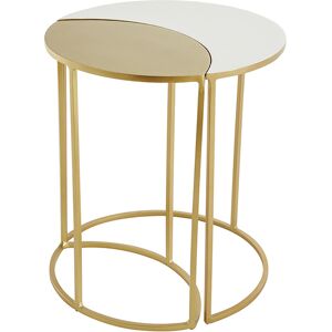 Miliboo Table d'appoint en metal laque blanc et dore TOSCANE